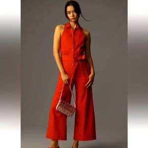 Anthropologie NWT Sz 2 Maeve Magic Fabric top-rated cropped halter jumpsuit